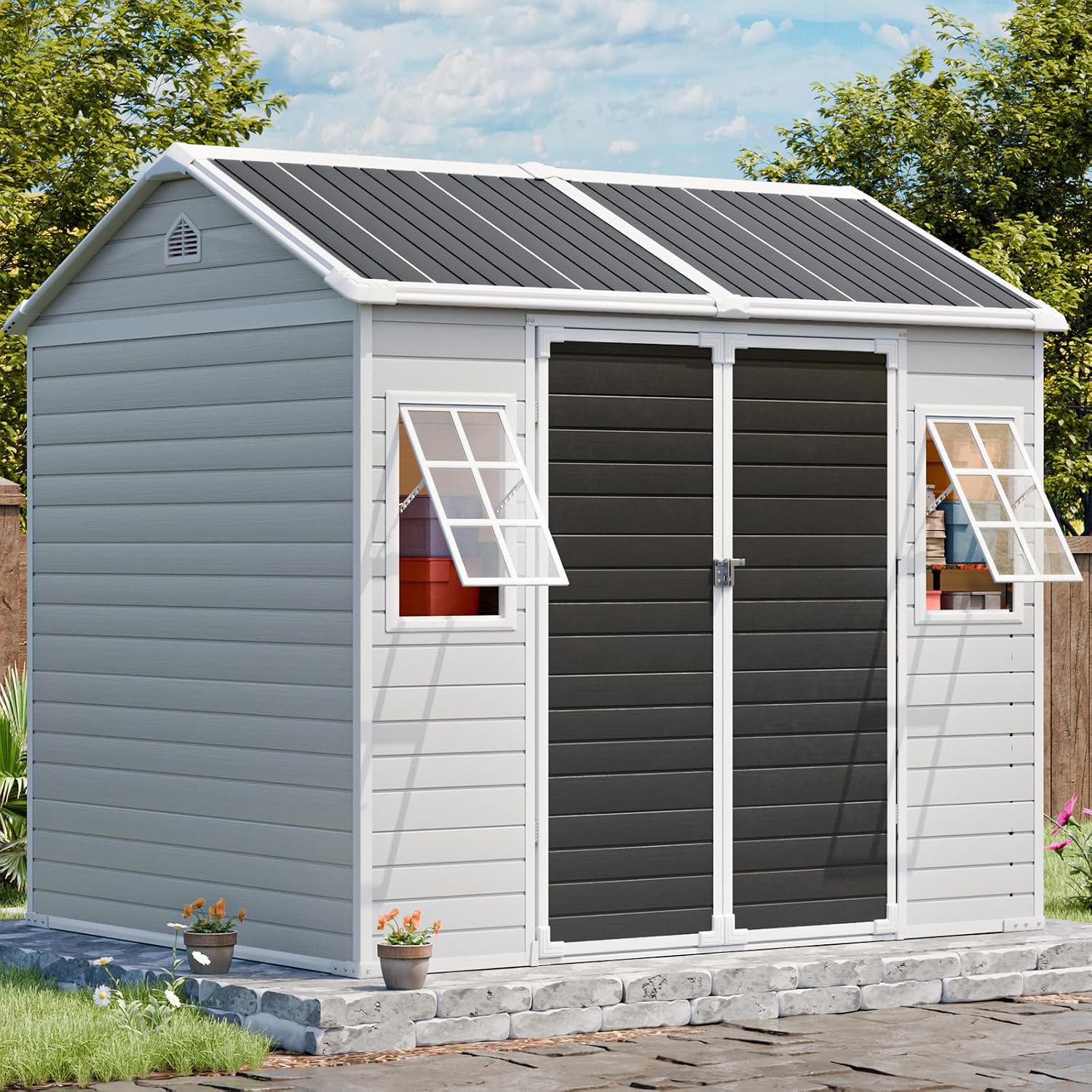 Resin Storage Shed w/Floor & O - đánh giá và giá Gardening Tools